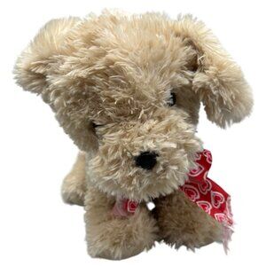 Plush Puppy Dog Stuffed Animal Toy With Heart Ribbon Used READ